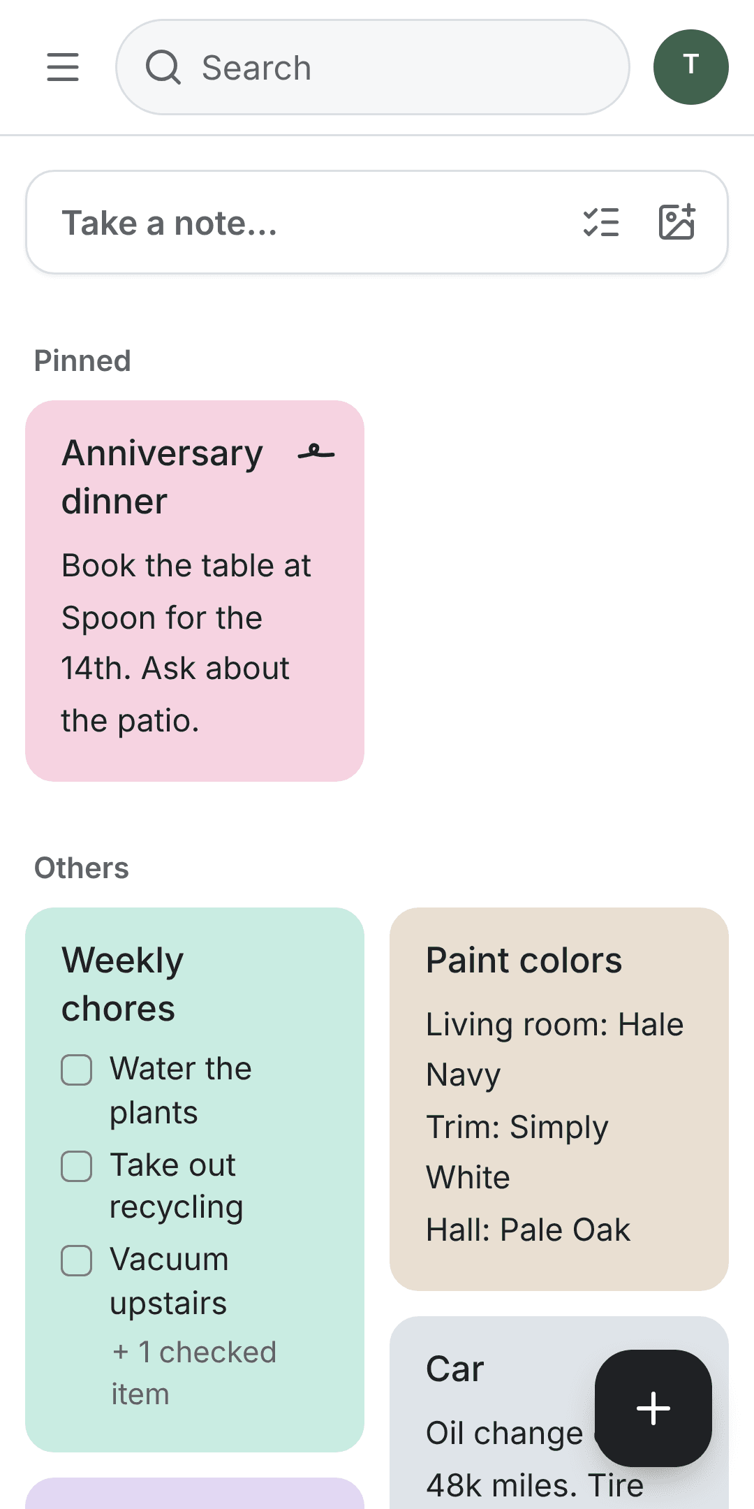 Knote on a phone, showing a grid of notes and a checklist